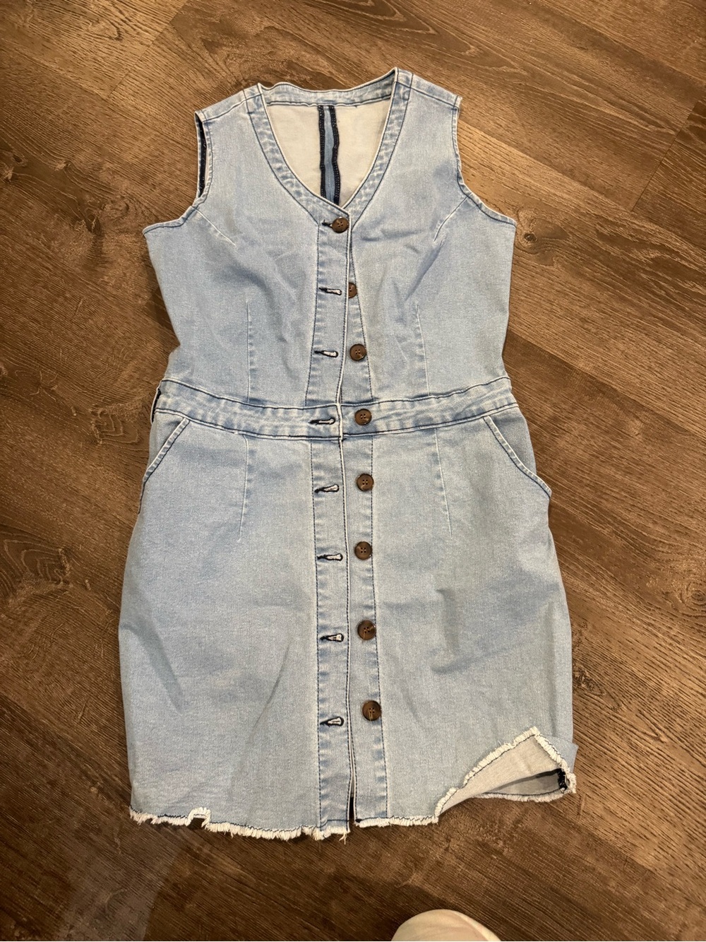Amazon Light Blue Denim Button-Down Sleeveless Mini Dress